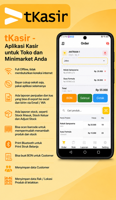 Aplikasi Kasir (POS) tKasir, Cocok Untuk Semua Jenis Usaha, Toko dan Minimarket