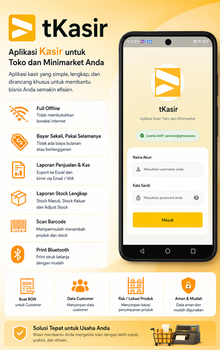 Aplikasi Kasir (POS) tKasir, Cocok Untuk Semua Jenis Usaha, Toko dan Minimarket